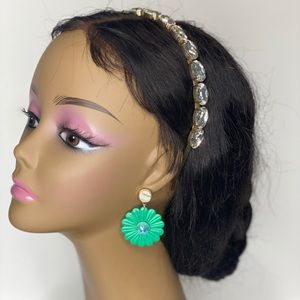 Handmade Green Daisy Polymer Clay Dangle Earrings